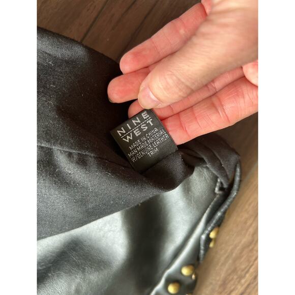 Y2K Nine West Black Leather Iron Cross Stitched Gold Studded Hobo Grunge Bag - Picture 9 of 9